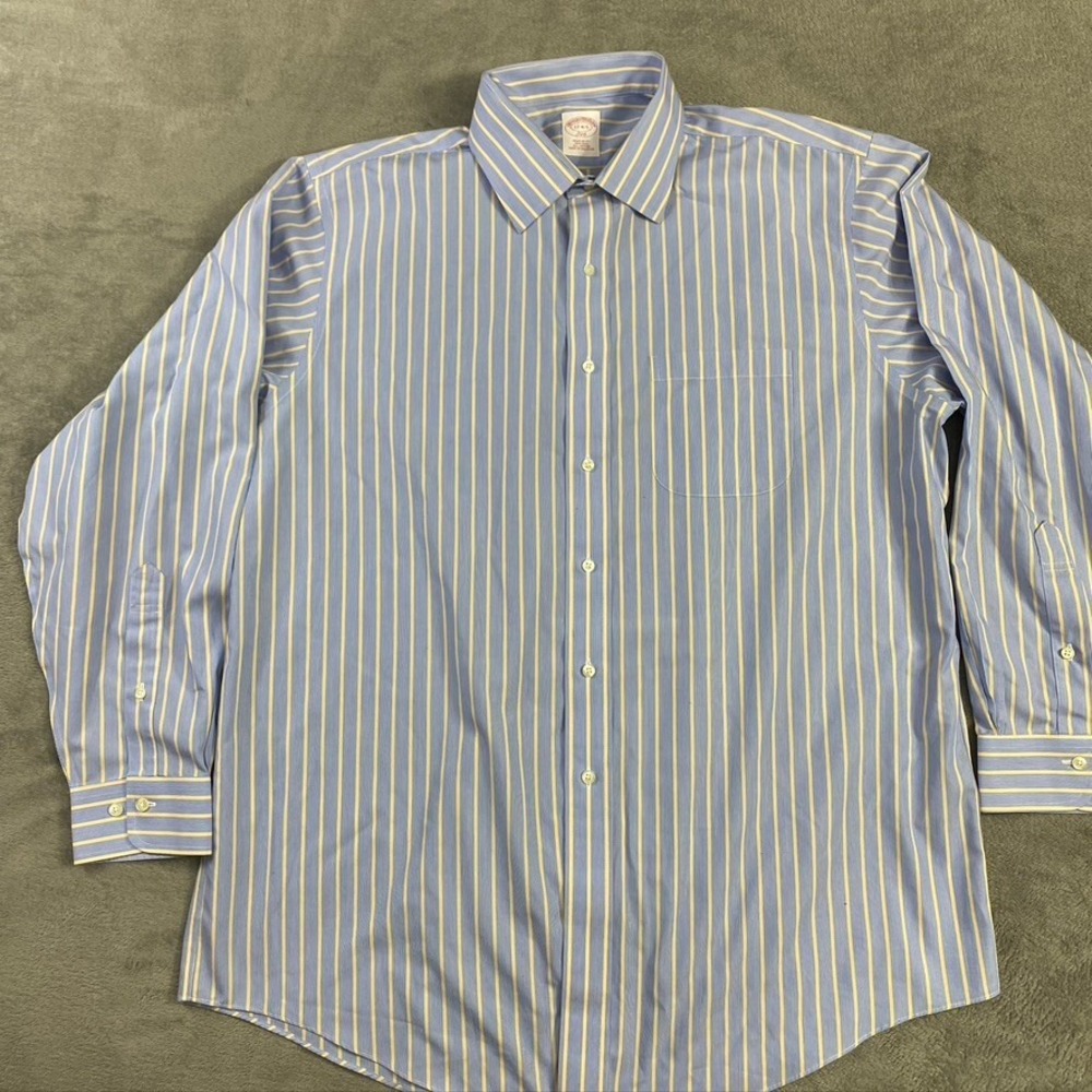 Brooks Brothers Shirt Regular Fit Men 17 4/5 Blue Cotton Button Up Office Casual